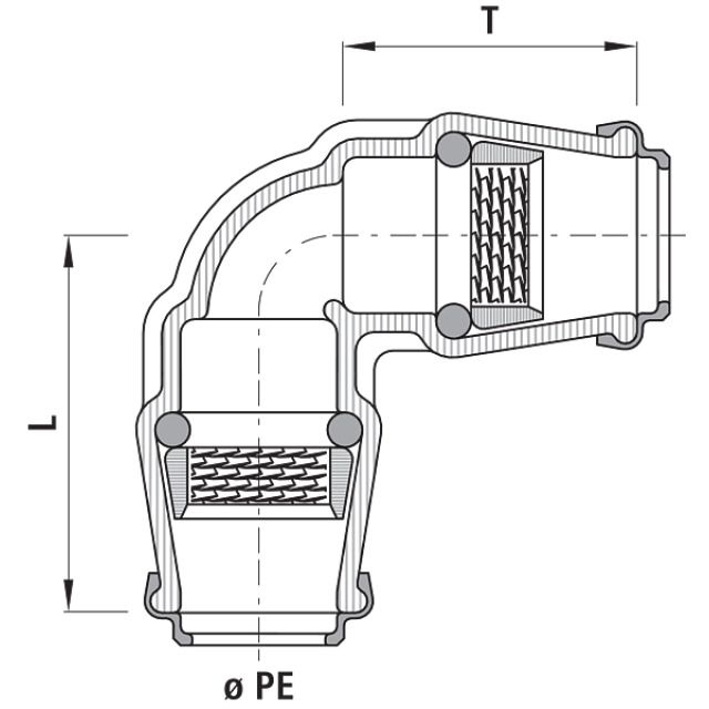 HAWLE curva 90° ad innesto
POM 6420
d PE 63 PN 16