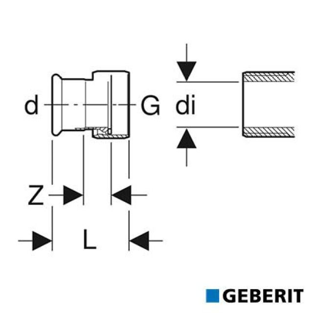 Geberit Mapress Therm
Raccordo con dado avvitabile
d=35, di=32, G=1 1/2"