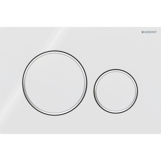 Geberit Sigma20 Placca di comando
per risciacquo a 2 quantità
rotondo: placca e tasti: bianco
anelli design: cromato lucido