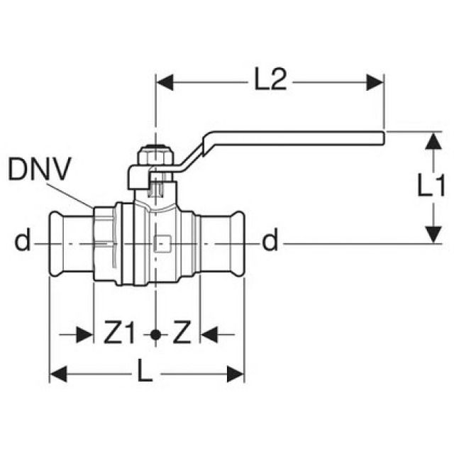 Presskugelhahn Geberit 54mm
mit Betätigungshebel