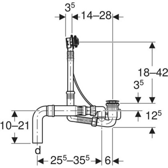 Wannengarnitur Geberit
mit Drehbetätigung
Ø52, Länge 28 cm, 150.630.00.6
mit Anschlussstutzen, mit
Kugelgelenk, Gegenstromprinzip
56 mm - ohne Fertigbauset 320381