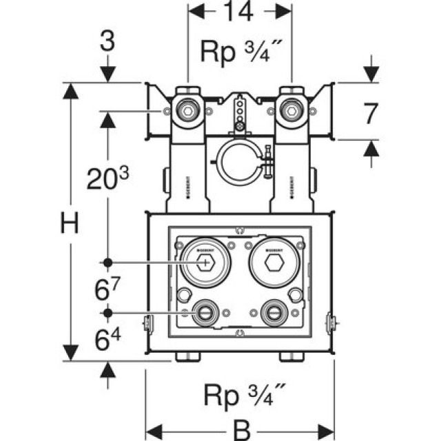Geberit GIS-JRG set per
rubinetto monoforo
2 allacciamenti idrici per
cont. dell'acqua compatto
valvola d'intercettazione ad incasso
JRG LegioStop® - con 2 raccordi a T
incl. 2 clip di fissaggio M10
2 barre filettate M10
Materiale di fissaggio