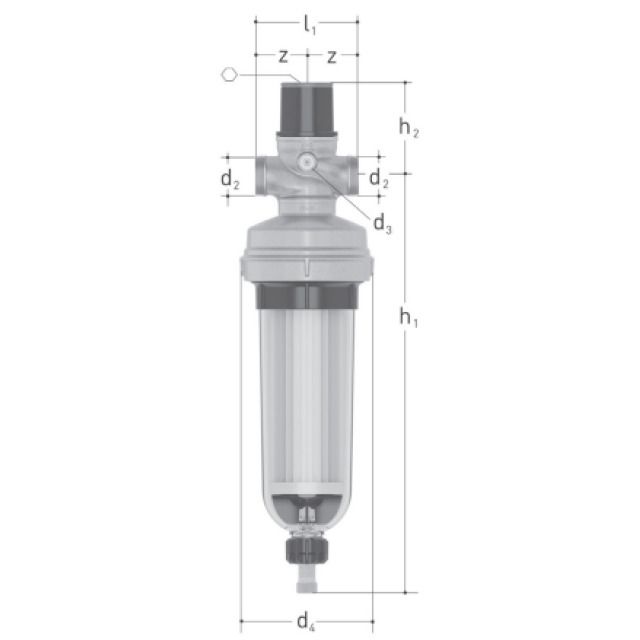 JRGURED Combi Hauswasserstation
DN32, O. Verschraubungen G11/2"
mit KS-Filterbecher
Werkseinstellung 4 bar
Rotguss