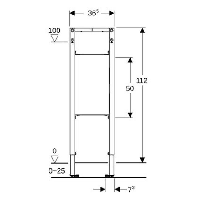 Element für Stütz- und
Haltegriffe Geberit Duofix
Montagerahmen, Breite 36,5 cm
Höhe 112 cm, Füsse und
Befestigungsplatte verstellbar