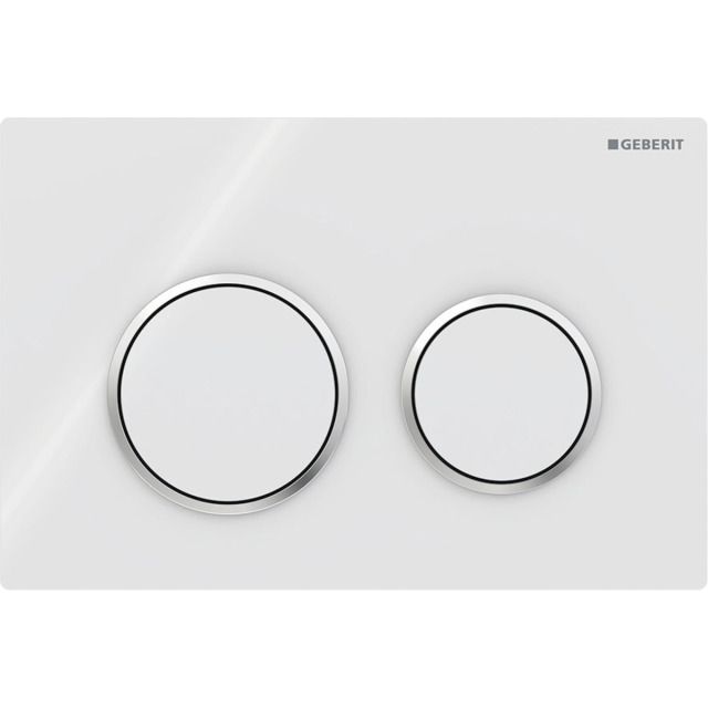 Geberit Omega20 Placca di comando
per risciacquo a 2 quantità
rotondo: placca e tasti: bianco
anelli design: cromato lucido