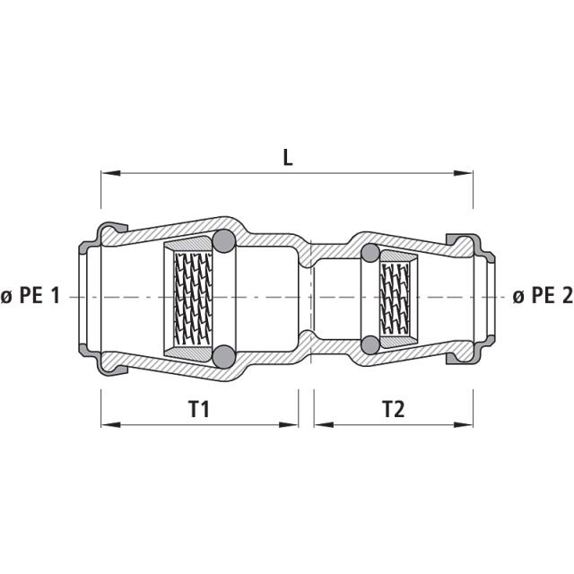 HAWLE raccordo bigiunto
ridotto 6310
d PE 50-40
