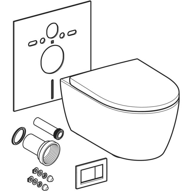 Set completo per sistema per WC
504.079 iCon con placca di comando
inclusa: WC sospeso TurboFlush
forma chiusa, con sedile del WC,
set di allacciamento, con set
antiacustico, con placca di comando - Sigma20 angolare, bianco
