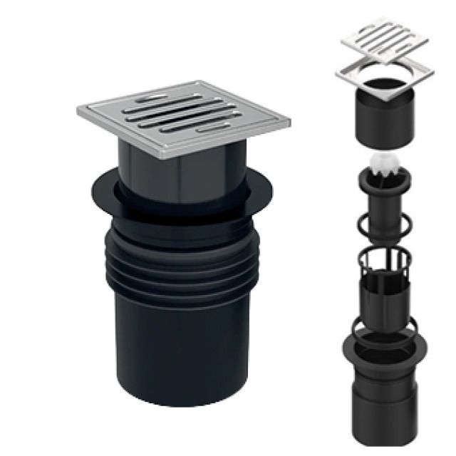 Scarico a pavimento sifonato Varino
388.060 ad innesto
d110 a fessura 10x10