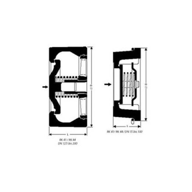 RUECKSCHLAGVENTIL RK41
DN200 PN6-16 L 140MM
GEHÄUSE GRAUGUSS 5.1301
KEGEL 1.4006