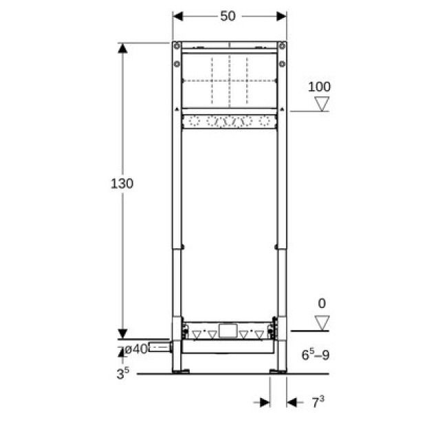 Wandablaufelement Geberit
Duofix für bodenebene Duschen
UP-Armaturen
Breite 50 cm, Höhe 130 cm
für Unterlagsbodenhöhe
am Einlauf 90-200 mm - höhenverstellbar, Fussstützen
Montagerahmen, Armaturenplatte
Abgangsstutzen  56 mm
ohne fertigbauset