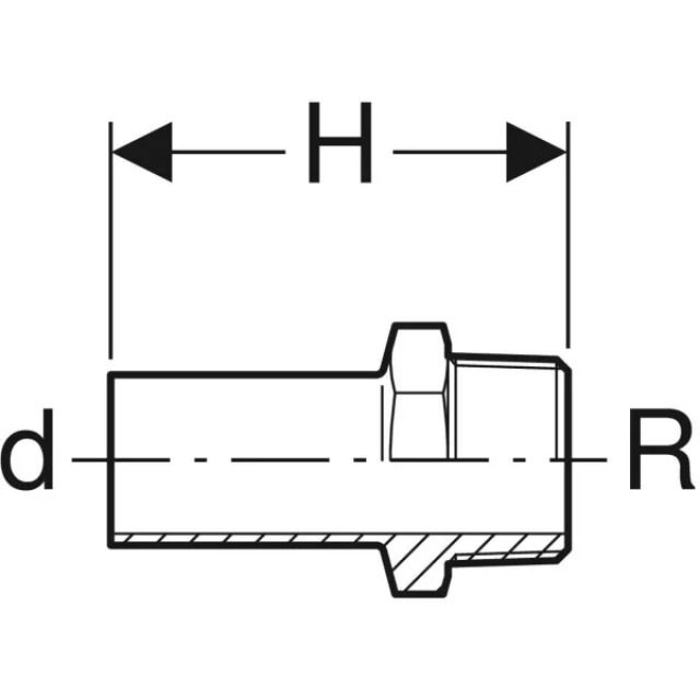 Geberit Mapress Therm Übergang mit
Aussengewinde und Einschubende:
d=28mm, R=1"