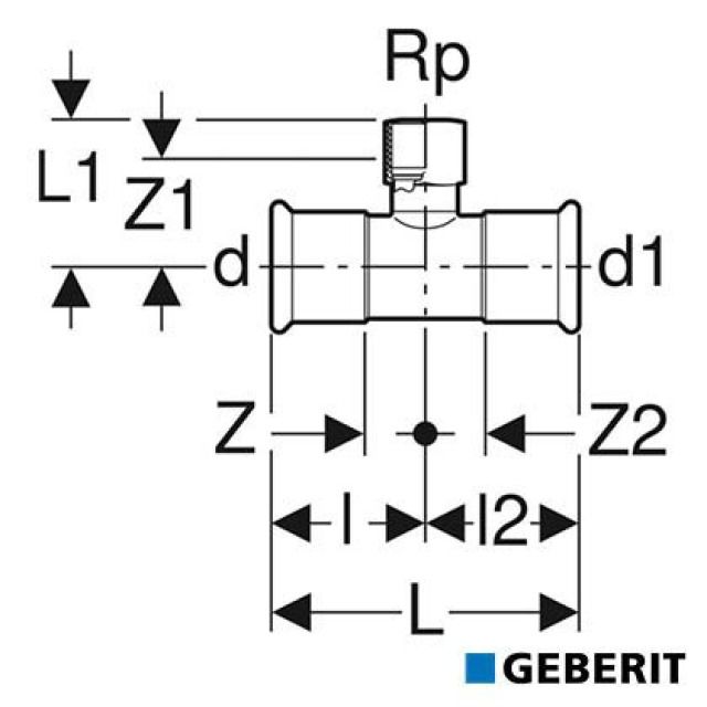 Geberit Mapress Therm
Tee derivazione filettata F
d=108, Rp=3/4", d1=108