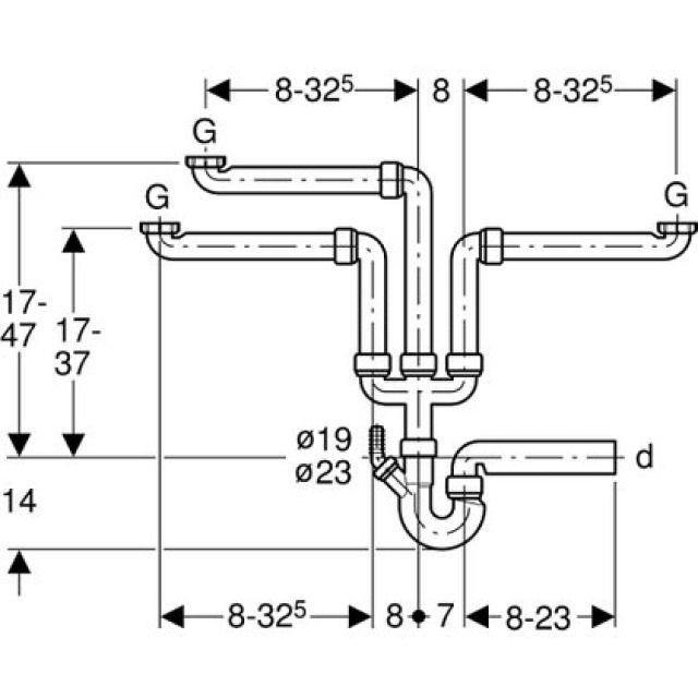 GEBERIT sifone per lavello
3 bacinelle 152.808
d 56 - 1"1/2"