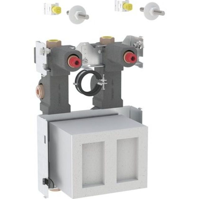 Geberit GIS-JRG set per
rubinetto monoforo
2 allacciamenti idrici per
cont. dell'acqua compatto
valvola d'intercettazione ad incasso
JRG LegioStop® - con 2 raccordi a T
incl. 2 clip di fissaggio M10
2 barre filettate M10
Materiale di fissaggio