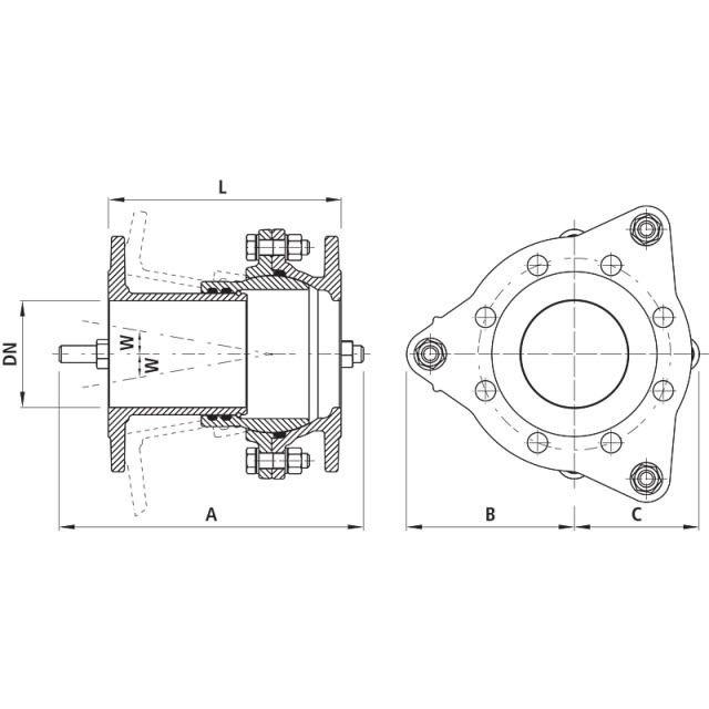 HAWLE VARIO LANG 0-10° PN10/16
8011     DN80      L = 214-344MM