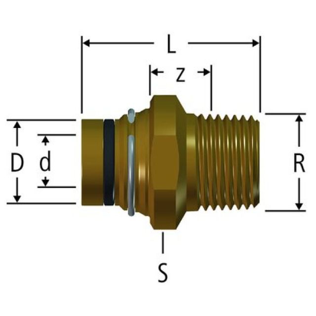 Collegamento a innesto diritto
RN, p. MF1/2", filetto maschio
per distrib.Optiflex, 86106.21
in bronzo CC246E