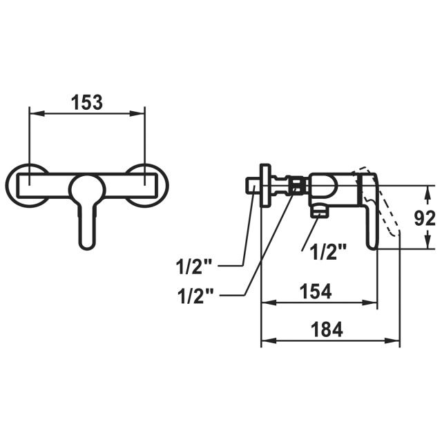 KWC Duschenmischer Wamas 2.0
AD 153 mm, Abstellverschrau-
bungen 1/2" x 1/2", ohne
Brause und Brauseschlauch
chromeline