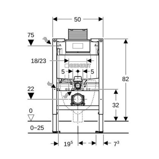Elemento Geberit Duofix WC sospeso
Omega, Altezza 82cm, Larghezza 54cm
Cassetta di risciacquo da incasso
azionamento dall_alto o frontale
Valvola regolazione 1/2" laterale
o dietro a sx, piedini regolabili - Telaio di montaggio, Tubo isolante
per tubo di alimentazione acqua
Geberit AquaClean
Sporgenza ma...