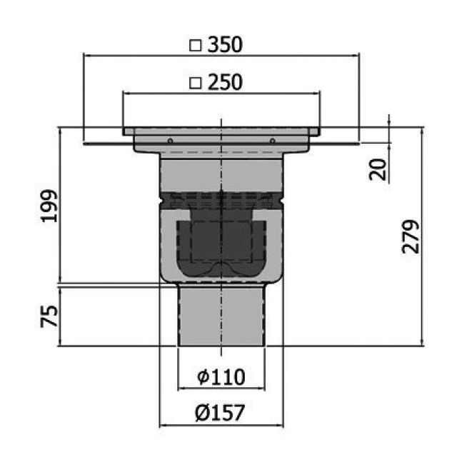 ACO BODENAB. SENKR. INOX EINT.
416535 MIT KLEBEFLANSCH DN100