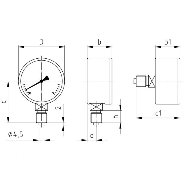 manometro con att. posteriore
N°52  63 mm  0 - 60 bar   1/4"