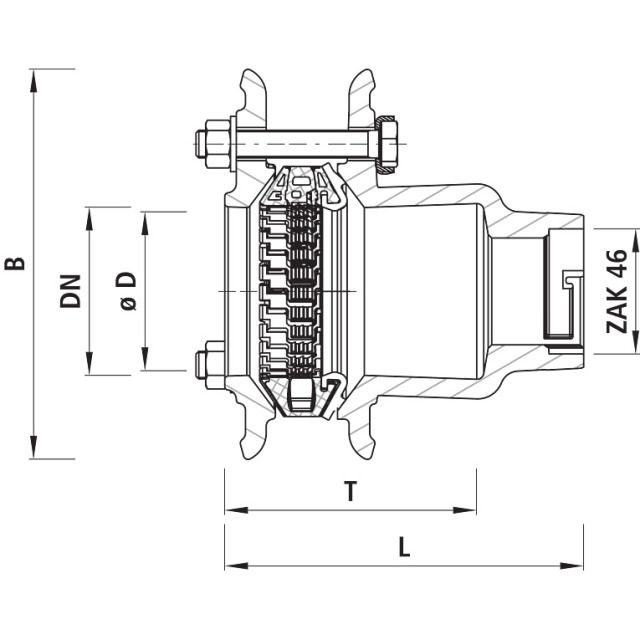 HAWLE  BERGANGSST CK ZAK -
6162  SYNOFLEX DN40 46-58MM
PN 16