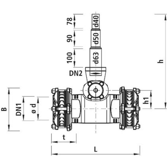 HAWLE COMBI-T SYNOFLEX 4364
SCORREVOLE, DERIVAZ.ESTREM-PE
DN150  40-63MM PN16 155-192MM