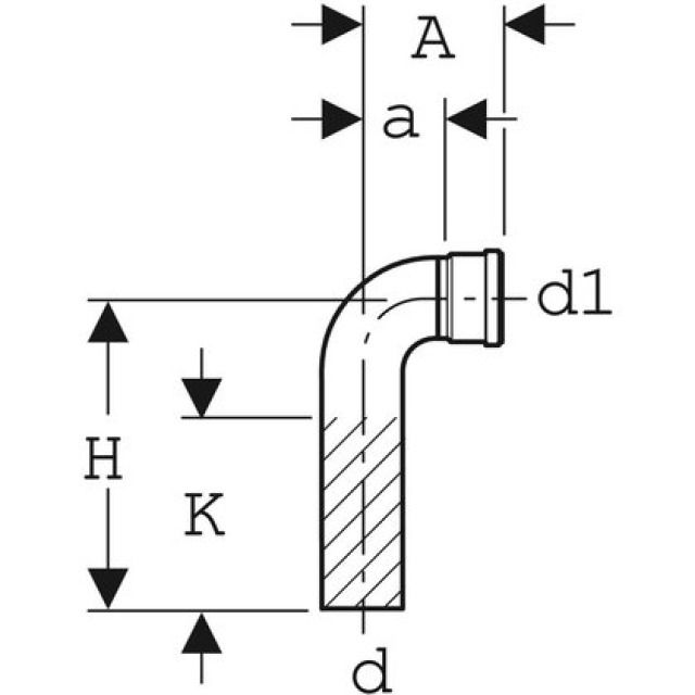 Geberit Anschlussbogen 90°
mit Steckmuffe 56 mm