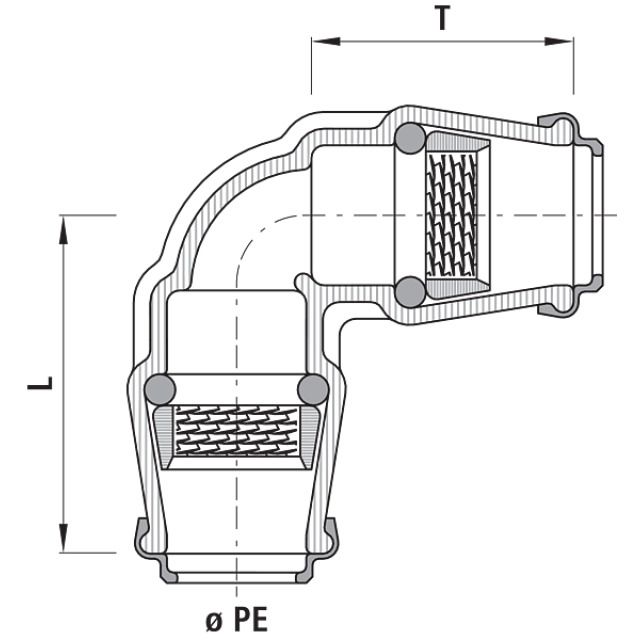 HAWLE curva 90°
ad innesto 6400  d PE 63 PN 16