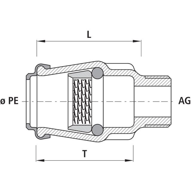 HAWLE raccordo ad innesto
filetto esterno ridotto 6110
M 1 1/2" PE-d 40"