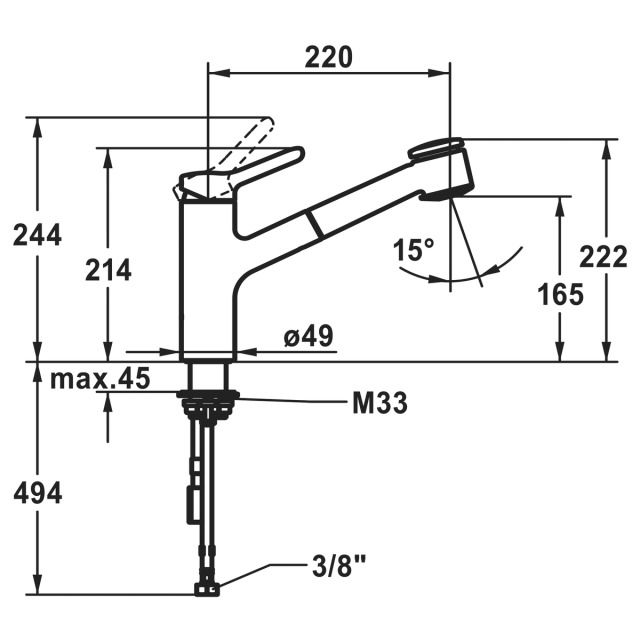 KWC Spültischmischer Wamas 2.0
A 220 mm, Auszugbrause
Anschlussschläuche 3/8"
chromeline