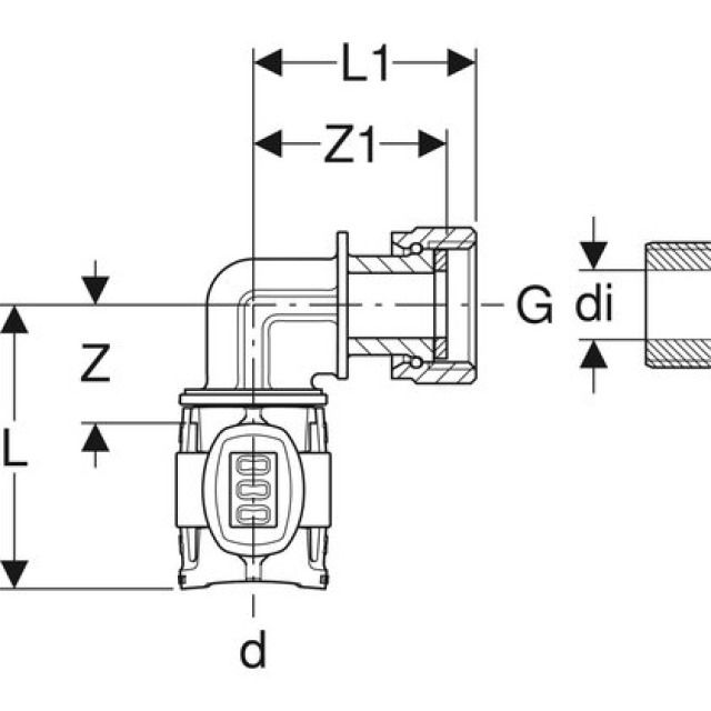 CURVA DI PASSAGGIO 90°
620.694 D=25 G=1"
CON DADO AVVITABILE