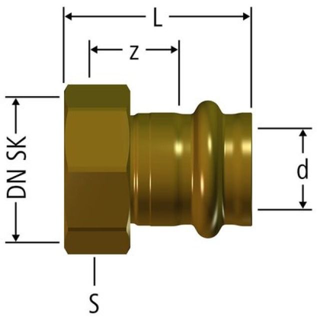 Accoppiamento rapido con dado
RN, per Optipress-Aquaplus
per distrib. Optiflex, 8611324
in bronzo CC246E