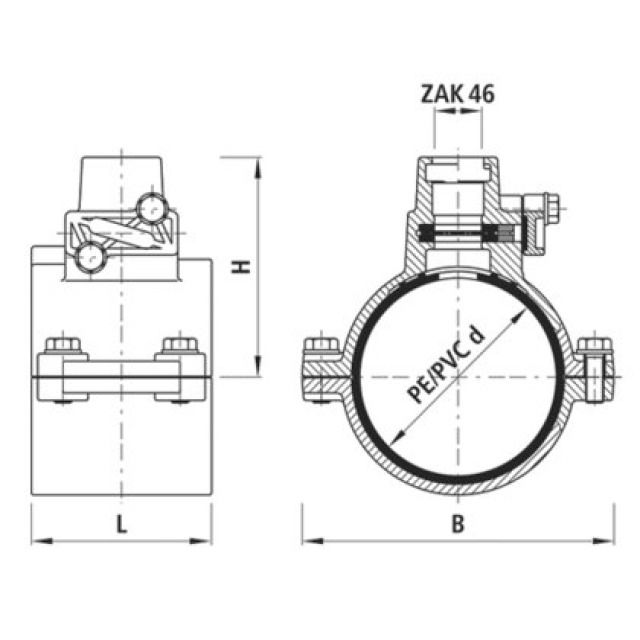 HAWLE collare di presa ZAK
foratura pressione 5211
d PE 180 PN 16