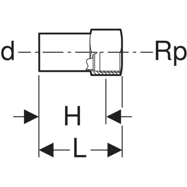 Geberit Mapress Therm Übergang mit
Innengewinde und Einschubende:
d=22mm, Rp=1/2"