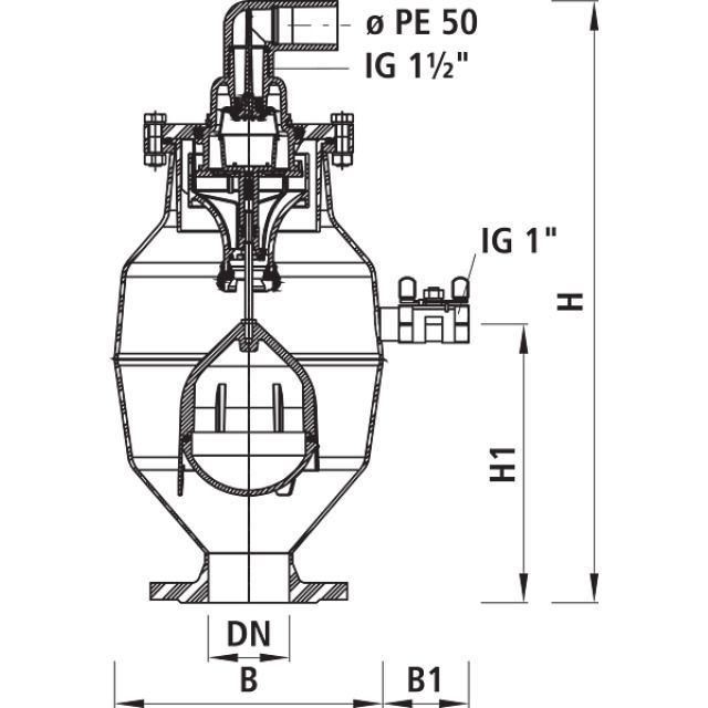 HAWLE BE- UND ENTLÜFTUNGSVENTIL
FÜR ABWASSER
9881        DN150        PN16