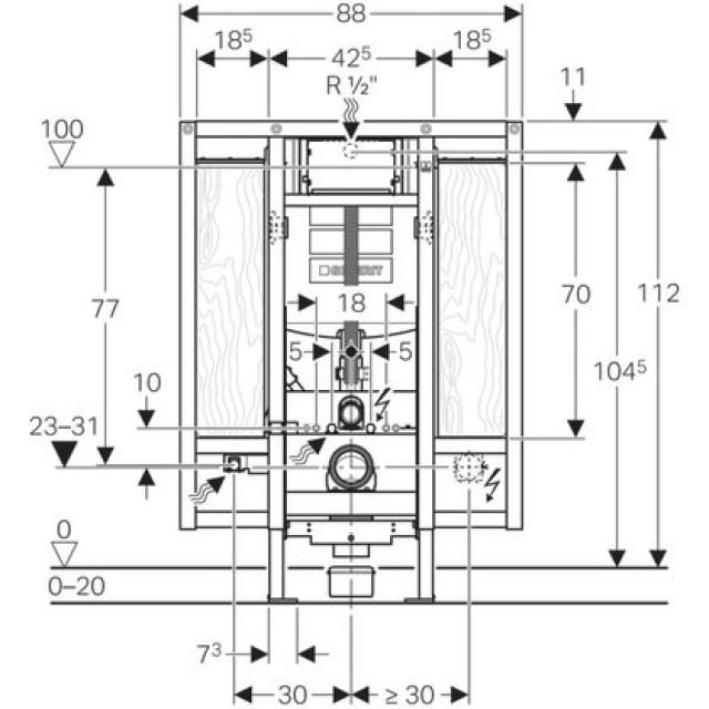 DUOFIX Elemento per WC sospeso
maniglie d.appog. e d.supporto
larghezza 88 CM, 111.904